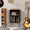 Giantex Record Player Stand with Charging Station, Turntable Cabinet with Metal Legs, Vinyl Record Storage Cabinet Holds Up to 150 Albums for Living Room, Bedroom (Black)(Black)