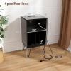 Giantex Record Player Stand with Charging Station, Turntable Cabinet with Metal Legs, Vinyl Record Storage Cabinet Holds Up to 150 Albums for Living Room, Bedroom (Black)(Black)