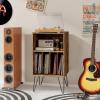 Giantex Record Player Stand with Charging Station, Turntable Cabinet with Metal Legs, Vinyl Record Storage Cabinet Holds Up to 150 Albums for Living Room, Bedroom (Black)(Rustic Brown)
