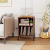 Giantex Record Player Stand with Charging Station, Turntable Stand with Storage Cabinet, Record Player Shelf with Metal Legs, Vinyl Record Storage up to 150 Albums for Living Room (Oak)(Walnut)