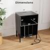 Giantex Record Player Stand with Charging Station, Turntable Stand with Storage Cabinet, Record Player Shelf with Metal Legs, Vinyl Record Storage up to 150 Albums for Living Room (Oak)(Black)