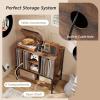 Giantex Record Player Stand with Charging Station, Turntable Stand with Storage Shelves Hold Up to 150+ Albums, Record Player Table with Metal Frame, Vinyl Record Storage for Music Living Room, White(Brown)