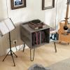 Giantex Record Player Stand with Charging Station, Turntable Stand with Vinyl Divider & Display Shelf, Mid-century Modern End Table Holds Up to 150 Albums, Vinyl Record Storage Cabinet for Living Room(Grey)