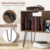 Giantex Record Player Stand with Charging Station, Turntable Stand with Vinyl Divider & Display Shelf, Mid-century Modern End Table Holds Up to 150 Albums, Vinyl Record Storage Cabinet for Living Room(Rustic Brown)