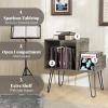 Giantex Record Player Stand with Charging Station, Turntable Stand with Vinyl Divider & Display Shelf, Mid-century Modern End Table Holds Up to 150 Albums, Vinyl Record Storage Cabinet for Living Room(Grey)
