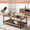 Giantex Retro Coffee Table W/Thick Tabletop, Industrial Steel Pipe Legs & 2-Tier Storage Shelf Accent Table for Living Room, Reception Room, Easy Assembly Center Table, Rustic Brown(Rustic Brown)