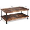 Giantex Retro Coffee Table W/Thick Tabletop, Industrial Steel Pipe Legs & 2-Tier Storage Shelf Accent Table for Living Room, Reception Room, Easy Assembly Center Table, Rustic Brown(Rustic Brown)