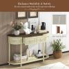Giantex Retro Console Table with Drawers, 52″ Long Narrow Sofa Table w/Open Shelf, Half-Moon Entryway Table with Storage, Solid Wood Legs, Vintage Entry Table for Living Room Hallway, Beige