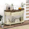 Giantex Retro Console Table with Drawers, 52″ Long Narrow Sofa Table w/Open Shelf, Half-Moon Entryway Table with Storage, Solid Wood Legs, Vintage Entry Table for Living Room Hallway, Beige