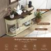Giantex Retro Console Table with Drawers, 52″ Long Narrow Sofa Table w/Open Shelf, Half-Moon Entryway Table with Storage, Solid Wood Legs, Vintage Entry Table for Living Room Hallway, Beige