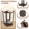 Giantex Round End Table, 2-Tier Side Sofa Table with Open Storage Shelf and Metal Frame, Industrial Nightstand Bedside Table for Living Room, Bedroom, Small Space, Accent Furniture, Walnut(Walnut)