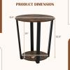 Giantex Round End Table, 2-Tier Side Sofa Table with Open Storage Shelf and Metal Frame, Industrial Nightstand Bedside Table for Living Room, Bedroom, Small Space, Accent Furniture, Walnut(Rustic Brown)