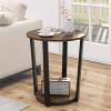 Giantex Round End Table, 2-Tier Side Sofa Table with Open Storage Shelf and Metal Frame, Industrial Nightstand Bedside Table for Living Room, Bedroom, Small Space, Accent Furniture, Walnut(Rustic Brown)