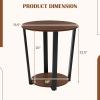 Giantex Round End Table, 2-Tier Side Sofa Table with Open Storage Shelf and Metal Frame, Industrial Nightstand Bedside Table for Living Room, Bedroom, Small Space, Accent Furniture, Walnut(Walnut)