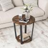 Giantex Round End Table, 2-Tier Side Sofa Table with Open Storage Shelf and Metal Frame, Industrial Nightstand Bedside Table for Living Room, Bedroom, Small Space, Accent Furniture, Walnut(Rustic Brown)