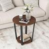 Giantex Round End Table, 2-Tier Side Sofa Table with Open Storage Shelf and Metal Frame, Industrial Nightstand Bedside Table for Living Room, Bedroom, Small Space, Accent Furniture, Walnut(Walnut)