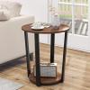 Giantex Round End Table, 2-Tier Side Sofa Table with Open Storage Shelf and Metal Frame, Industrial Nightstand Bedside Table for Living Room, Bedroom, Small Space, Accent Furniture, Walnut(Walnut)