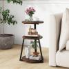 Giantex Round End Table, Industrial Side Table with Sturdy Metal Frame, Coffee Table, 3-Tier Bedside Table for Bedroom, Living Room, Couch, Accent Table for Small Spaces, Rustic Brown (1)(2)