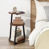 Giantex Round End Table, Industrial Side Table with Sturdy Metal Frame, Coffee Table, 3-Tier Bedside Table for Bedroom, Living Room, Couch, Accent Table for Small Spaces, Rustic Brown (1)(1)
