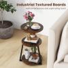Giantex Round End Table, Industrial Side Table with Sturdy Metal Frame, Coffee Table, 3-Tier Bedside Table for Bedroom, Living Room, Couch, Accent Table for Small Spaces, Rustic Brown (1)(2)