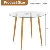 Giantex Round Glass Dining Table, 35.5″ D x 30″ H Kitchen Dinner Table w/Tempered Glass Tabletop & Metal Legs, Circle Leisure Coffee Table for Dining Room & Living Room, Clear & Natural, 2 Pack