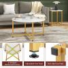 Giantex Round Nesting Table Set of 3, Farmhouse Coffee Table w/2 End Tables, Sturdy Metal Frame, 3-Piece Wooden Living Room Table Set for Home Office, Apartment (Black Oak)(White & Gold)