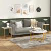 Giantex Round Nesting Table Set of 3, Farmhouse Coffee Table w/2 End Tables, Sturdy Metal Frame, 3-Piece Wooden Living Room Table Set for Home Office, Apartment (Black Oak)(White & Gold)