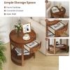 Giantex Round Side Table, 2-Tier Wooden End Table with Drawer and Shelf, Vintage Wood Grain Finish, Retro Circle Night Stand for Living Room Bedroom, Walnut(Walnut)