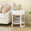 Giantex Round Side Table, 2-Tier Wooden End Table with Drawer and Shelf, Vintage Wood Grain Finish, Retro Circle Night Stand for Living Room Bedroom, Walnut(White)