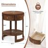 Giantex Round Side Table, 2-Tier Wooden End Table with Drawer and Shelf, Vintage Wood Grain Finish, Retro Circle Night Stand for Living Room Bedroom, Walnut(Walnut)