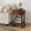 Giantex Round Side Tables Set of 2, 2-Tier Retro End Tables with Drawer & Shelf, Wooden Accent Tables with Antique Wood Grain Finish, Vintage Nightstands for Living Room Bedroom, Walnut(2)