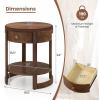 Giantex Round Side Tables Set of 2, 2-Tier Retro End Tables with Drawer & Shelf, Wooden Accent Tables with Antique Wood Grain Finish, Vintage Nightstands for Living Room Bedroom, Walnut(2)