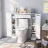 Giantex Short Over The Toilet Storage Cabinet, Bathroom Organizer w/Paper Holder, Adjustable Shelves & Bottom Bar, Freestanding Space Saver Above Toilet Storage for Restroom, Laundry Room(35″L x8″W x39″H)