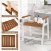 Giantex Shower Bench with Arms, Waterproof HDPE Shower Stool for Bathroom, Heavy Duty Sturdy Bath Seat for Seniors Elderly, Non-Slip Feet, Spa Shower Chair for Inside Outdoor (Brown & White)