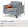 Giantex Single Sofa, Accent Chair, Armchair w/Comfy Cushion Bolster, Armrest Magazine Caddy Pockets, Living Room Upholstered Leisure Chair for Bedroom Reception Room Dark Grey(Grey&orange)