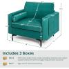 Giantex Single Sofa, Accent Chair, Armchair w/Comfy Cushion Bolster, Armrest Magazine Caddy Pockets, Living Room Upholstered Leisure Chair for Bedroom Reception Room Blue