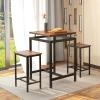Giantex Small Dining Table Set for 2 – Counter Height Table Set with 2 Stools, Floating Tabletop, Footrest, Metal Frame, Breakfast Nook Table Set for Apartment, Kitchen Table Chairs Set of 2, Brown