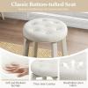 Giantex Swivel Bar Stools Set of 2, 30-Inch Bar Height Stools with Tufted Seat & Rubber Wood Frame, Round Backless Kitchen Stools with Footrest, Barstools for Kitchen Island/Breakfast/Pub, Black(Antique White)