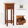 Giantex Tall End Table, Narrow Side Table with Drawer and Shelf, Acacia Wood Nightstand for Living Room, 2-Tier Bedside Table for Small Space, No Assembly, White(Rustic Brown)