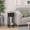 Giantex Tall End Table, Narrow Side Table with Drawer and Shelf, Acacia Wood Nightstand for Living Room, 2-Tier Bedside Table for Small Space, No Assembly, White(Black)