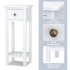 Giantex Tall End Table, Narrow Side Table with Drawer and Shelf, Acacia Wood Nightstand for Living Room, 2-Tier Bedside Table for Small Space, No Assembly, White(White)