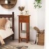 Giantex Tall End Table, Narrow Side Table with Drawer and Shelf, Acacia Wood Nightstand for Living Room, 2-Tier Bedside Table for Small Space, No Assembly, White(Rustic Brown)