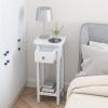 Giantex Tall End Table, Narrow Side Table with Drawer and Shelf, Acacia Wood Nightstand for Living Room, 2-Tier Bedside Table for Small Space, No Assembly, White(White)