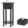 Giantex Tall End Table, Narrow Side Table with Drawer and Shelf, Acacia Wood Nightstand for Living Room, 2-Tier Bedside Table for Small Space, No Assembly, White(Black)