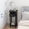 Giantex Tall End Table, Narrow Side Table with Drawer and Shelf, Acacia Wood Nightstand for Living Room, 2-Tier Bedside Table for Small Space, No Assembly, White(Black)