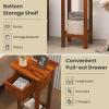 Giantex Tall End Table, Narrow Side Table with Drawer and Shelf, Acacia Wood Nightstand for Living Room, 2-Tier Bedside Table for Small Space, No Assembly, White(Rustic Brown)