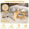 Giantex Triangle Glass Coffee Table, Solid Wood Tea Table with Tempered Glass Top & Adjustable Base, Small Accent Table for Small Spaces, Mid Century Modern Center Table for Living Room (Natural)(Natural)