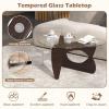 Giantex Triangle Glass Coffee Table, Solid Wood Tea Table with Tempered Glass Top & Adjustable Base, Small Accent Table for Small Spaces, Mid Century Modern Center Table for Living Room (Natural)(Walnut)