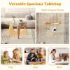 Giantex Triangle Glass Coffee Table, Solid Wood Tea Table with Tempered Glass Top & Adjustable Base, Small Accent Table for Small Spaces, Mid Century Modern Center Table for Living Room (Natural)(Natural)