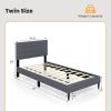 Giantex Twin Bed Frames for Kids, Modern Fabric Linen Upholstered Platform Bed Frame with Button Tufted Headboard and Wooden Slats, No Box Spring Needed, Kids Twin Bed for Boys Girls, Navy Blue(Grey)
